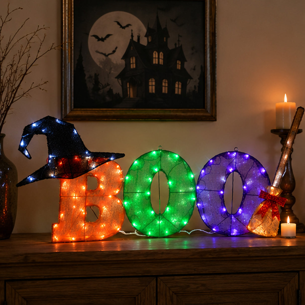 Halloween Pre-Lit BOO Light Up Sign Outdoor Decoration with LED Lights (Plug-In)