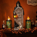 16 in. Halloween Skeleton Grim Reaper Standing with Gravestone Decoration