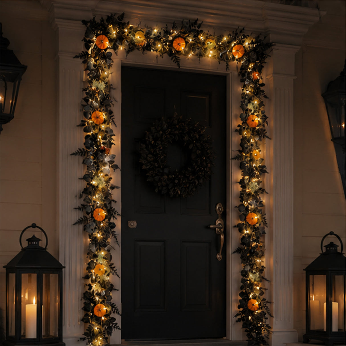 6FT Pre-Lit Pumpkin Halloween Garland with LED Lights