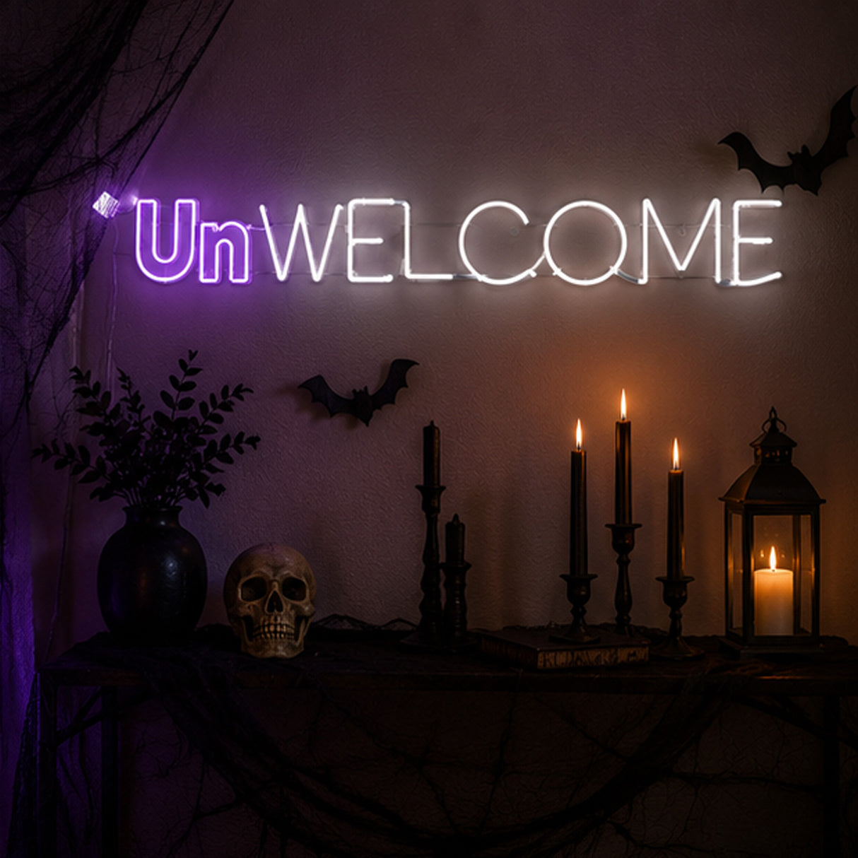 50 in 2D Neon UnWELCOME LED Halloween Sign Plug In