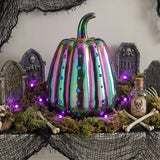 14 in Iridescent Purple Ceramic Pumpkin with Multi Color LED Lights