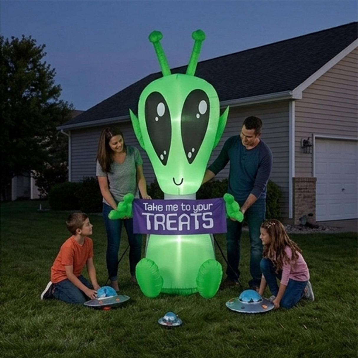 7FT Inflatable Green Alien Halloween Decoration with LED Lights