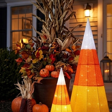 3 Piece Candy Corn Cone Halloween LED Yard Decoration Set Plug In