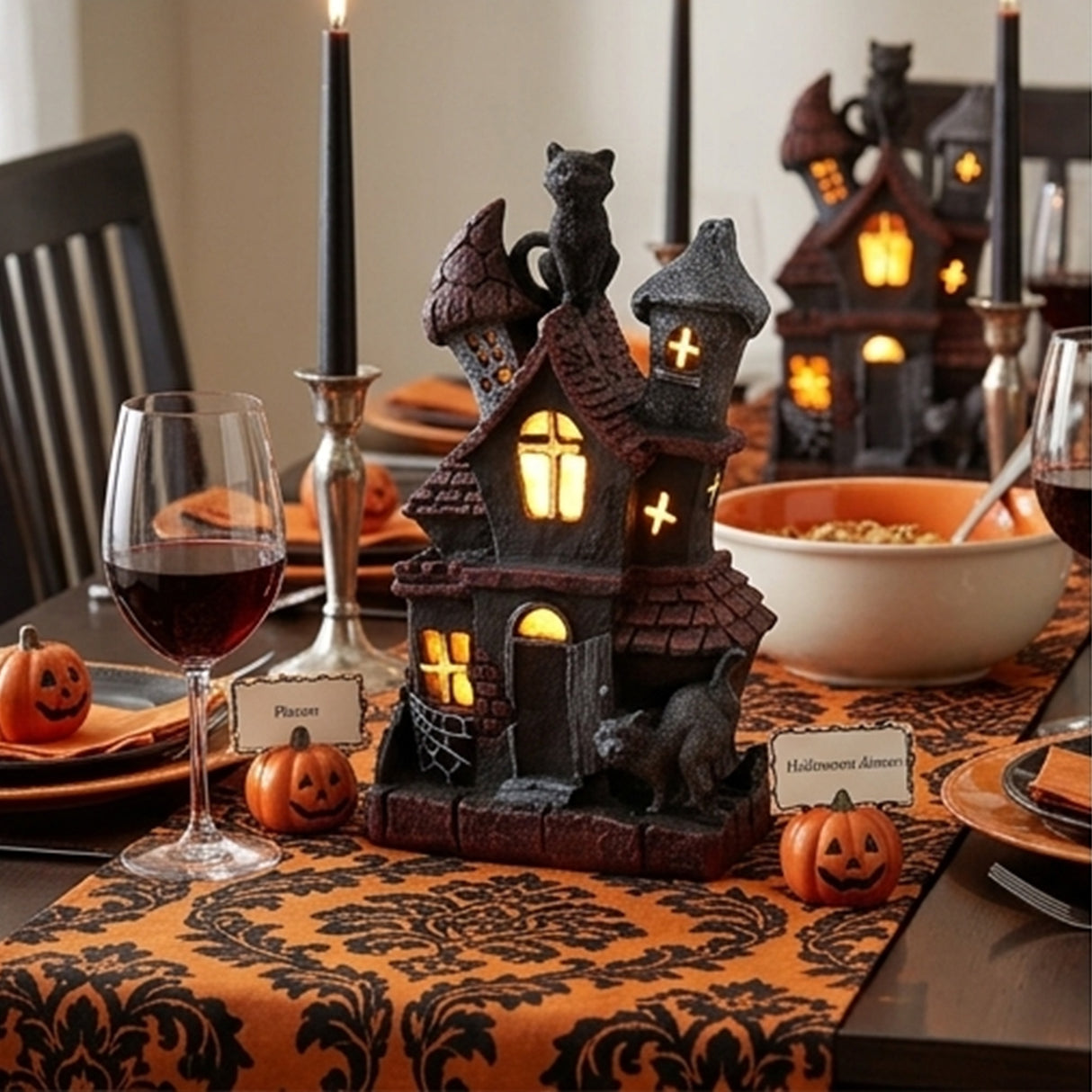 7IN Pre-Lit Black Haunted House Halloween LED Decor