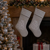 19IN Silver Christmas Stocking with Tree Embroidery Design