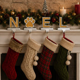 5IN 4-Piece Gold Sparkle NOEL Paw Print Stocking Holders
