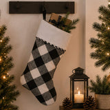 19IN General Store Collection Black & White Plaid Christmas Stocking