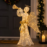 51 in. Trumpeting Gold and White Angel with Warm White LED Lights