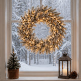 30IN Pre Lit Snowy Sheffield Spruce Wreath with Smart Twinkly LED Lights