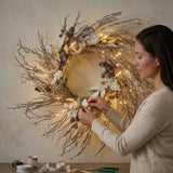 24IN Pre Lit Alpine Snow Lump Wreath with Warm White LED Lights & Remote