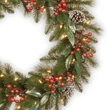 Pre-Lit 30 in. Frosted Pine Berry Christmas Wreath with Warm White LED Lights