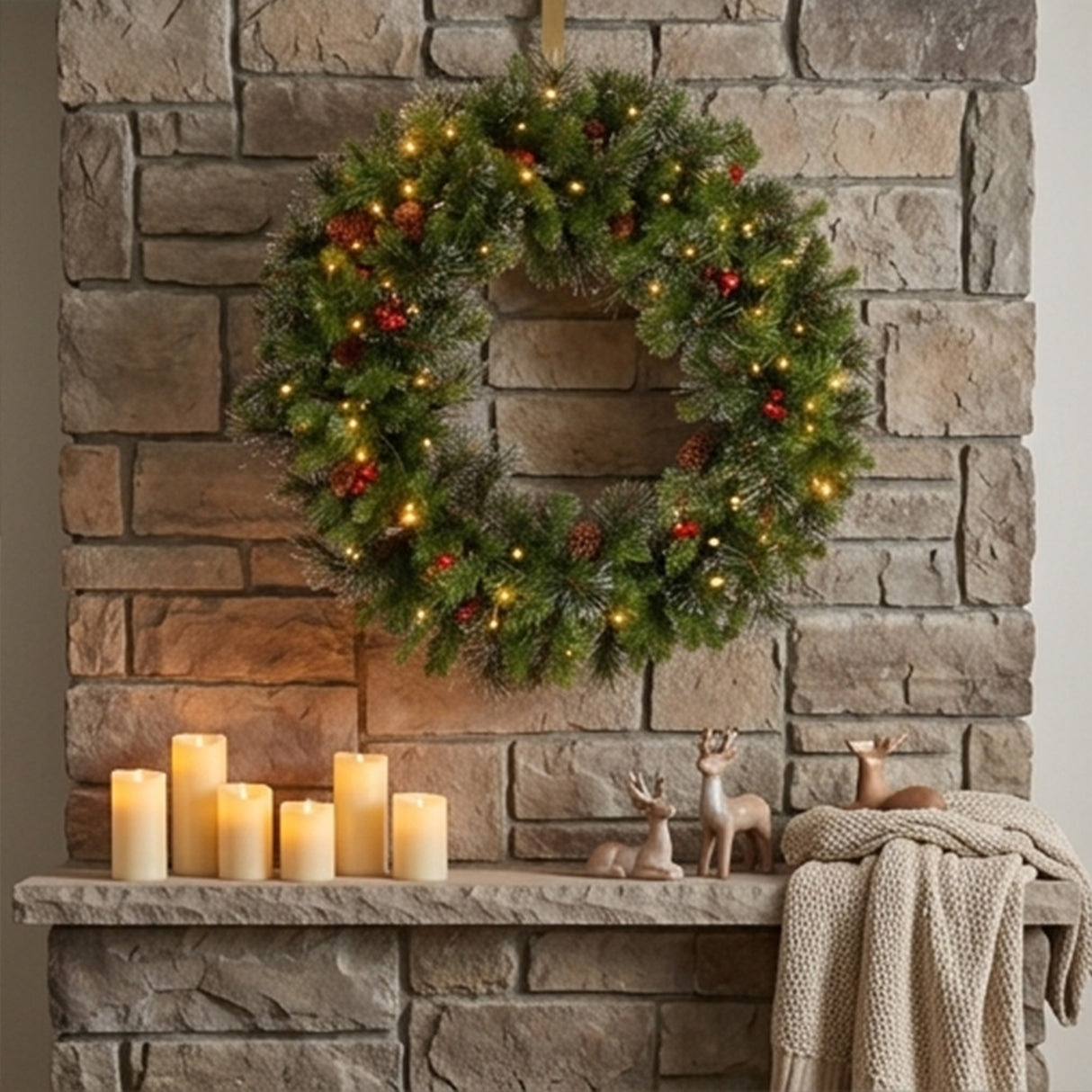 Pre-Lit 30 in. Crestwood Spruce Christmas Wreath with Twinkly Smart LED Lights, App Controlled Holiday Door Decor