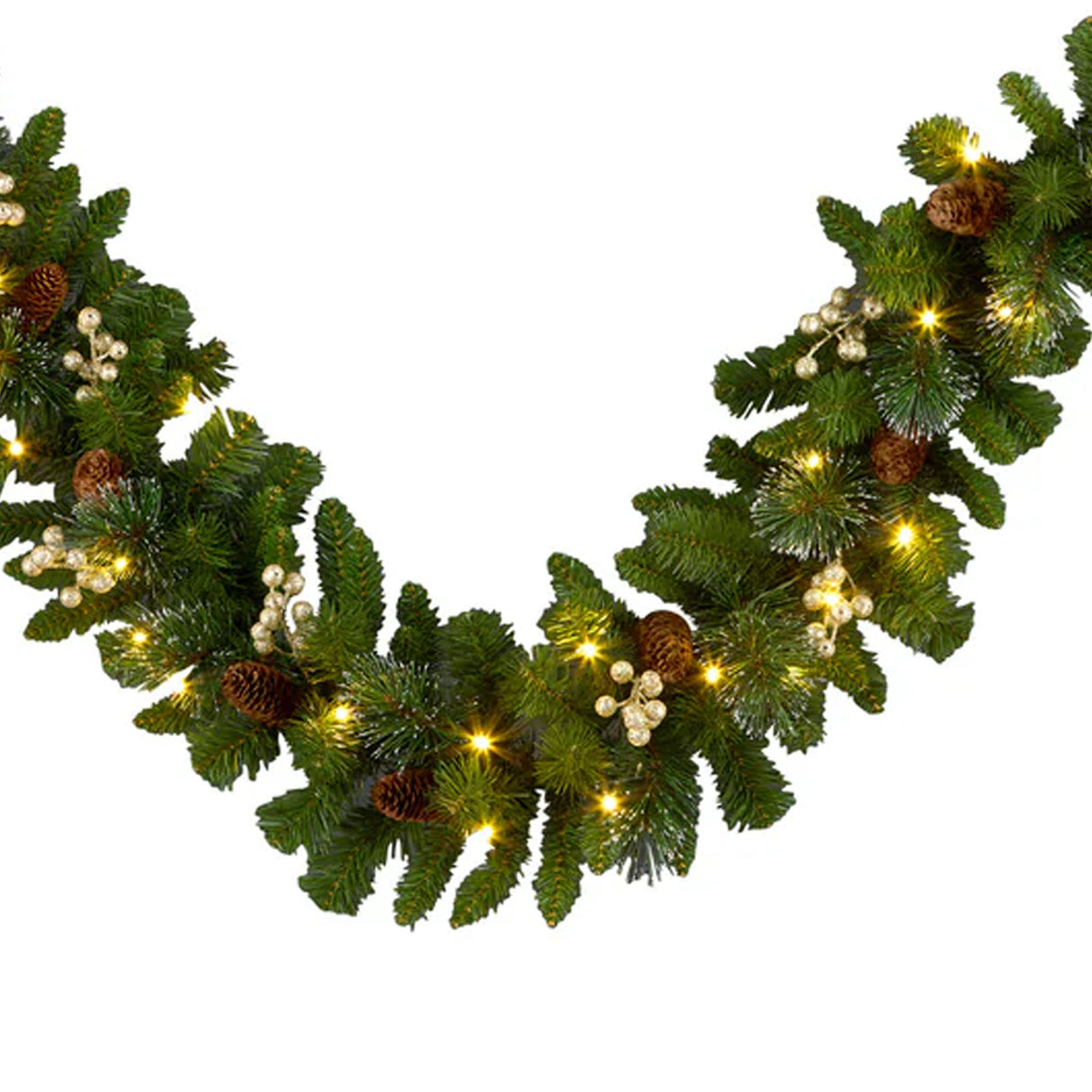 Pre-Lit Crestwood Gold Spruce Garland with Warm White LED Lights, 9 Foot