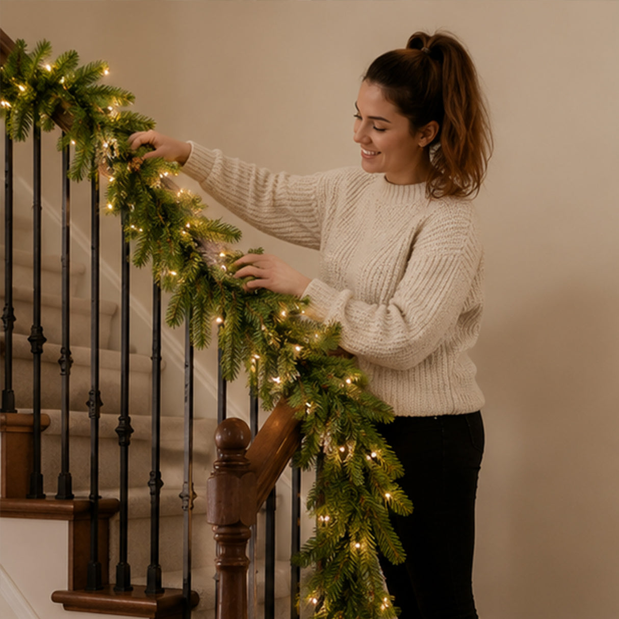 9FT Pre-Lit Norwood Fir Garland with Warm White LED Lights