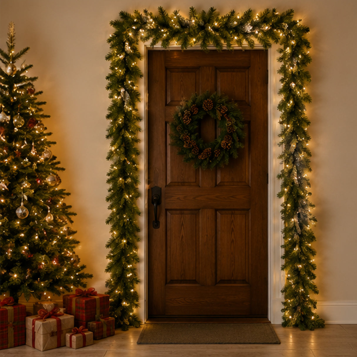 9FT Evergreen and Cashmere Tips Garland with Berries & Pinecones