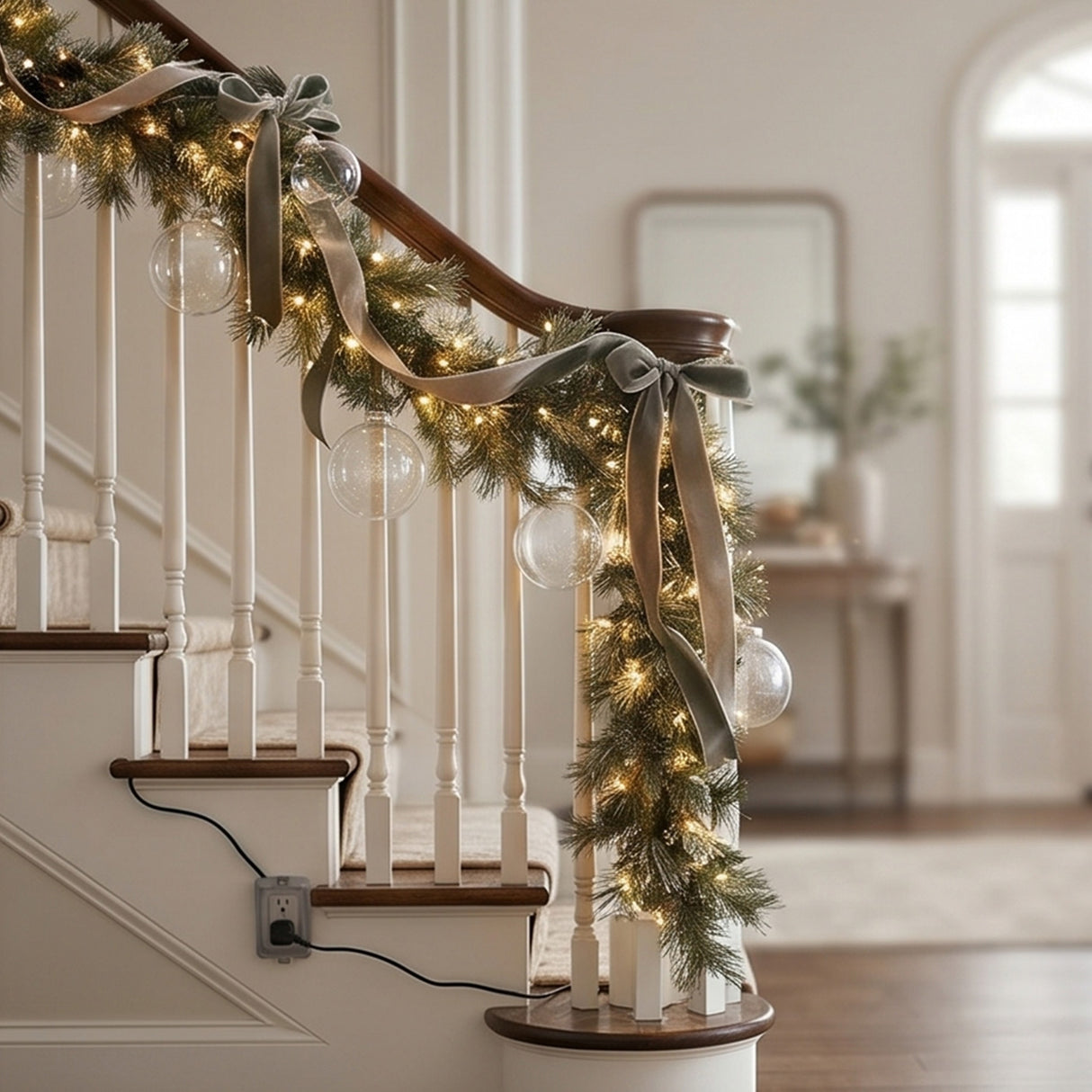 9FT Pre-Lit Glittery Pine Garland with Clear Lights