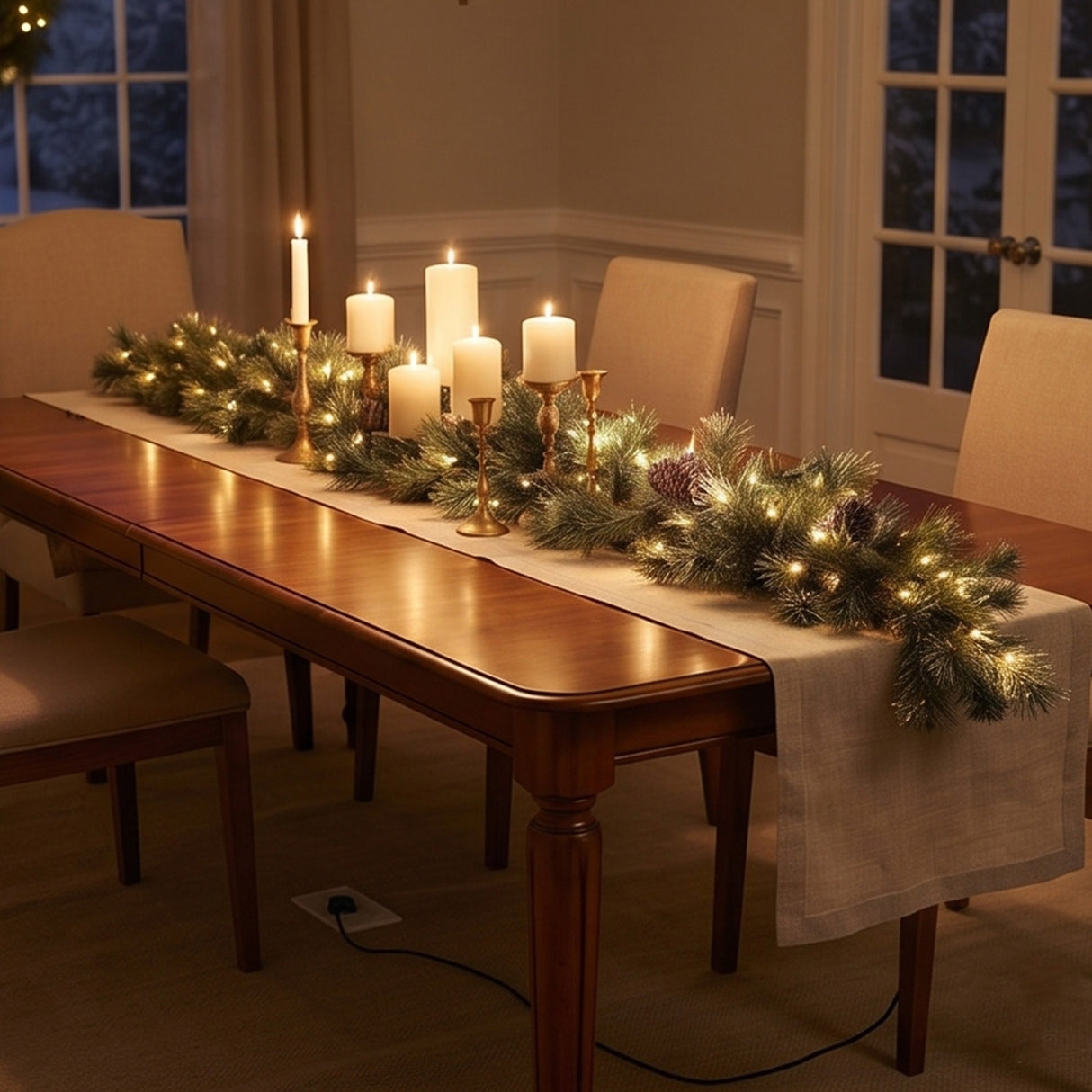 9FT Pre-Lit Glittery Pine Garland with Clear Lights