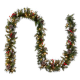 Pre-Lit Frosted Berry Garland with Clear Lights, 9 Foot (Plug-In)