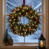Pre-Lit Crestwood Spruce Wreath with Warm White LED Lights, 24 Inch