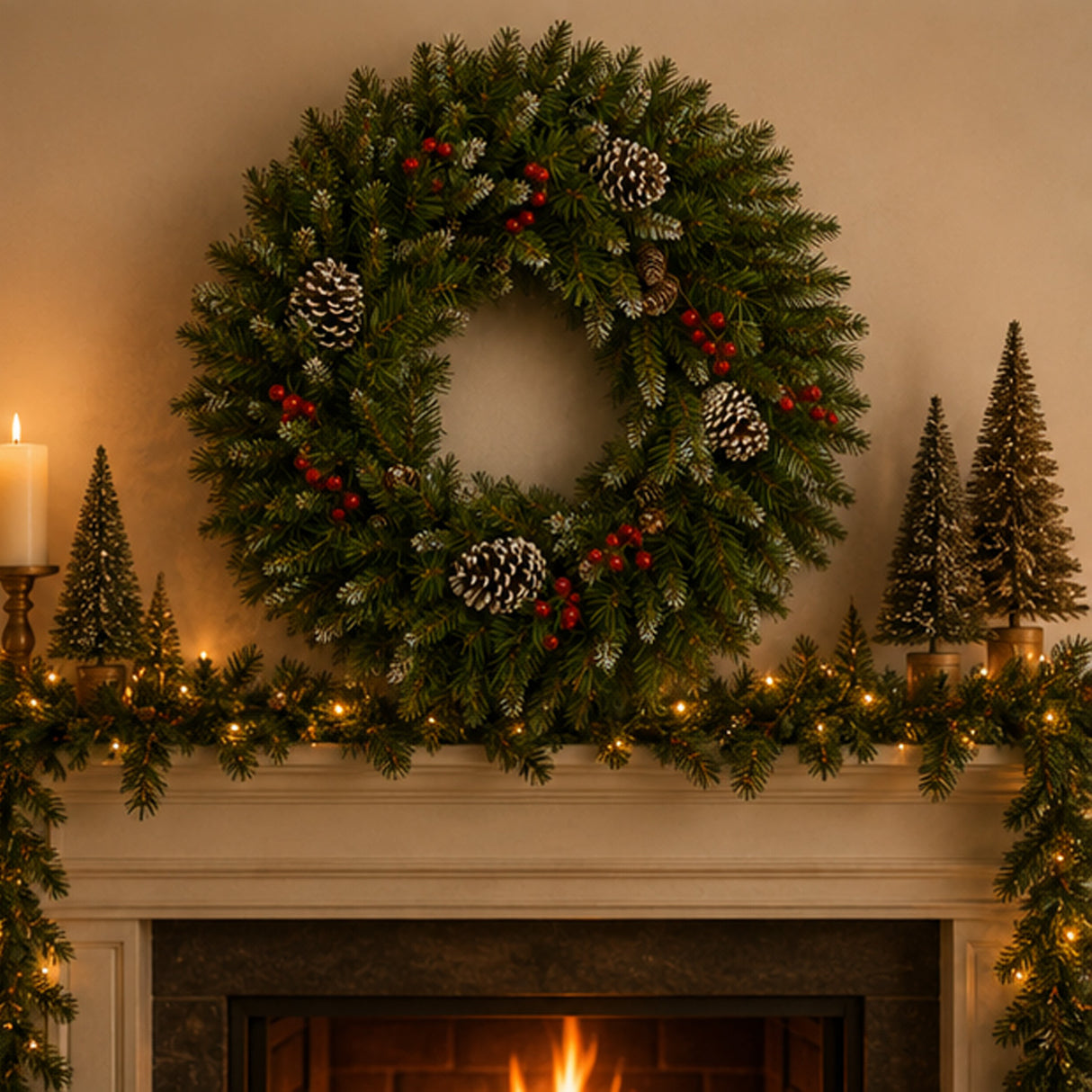 Frosted Berry Wreath, 24 Inch Christmas Wreath (Unlit)