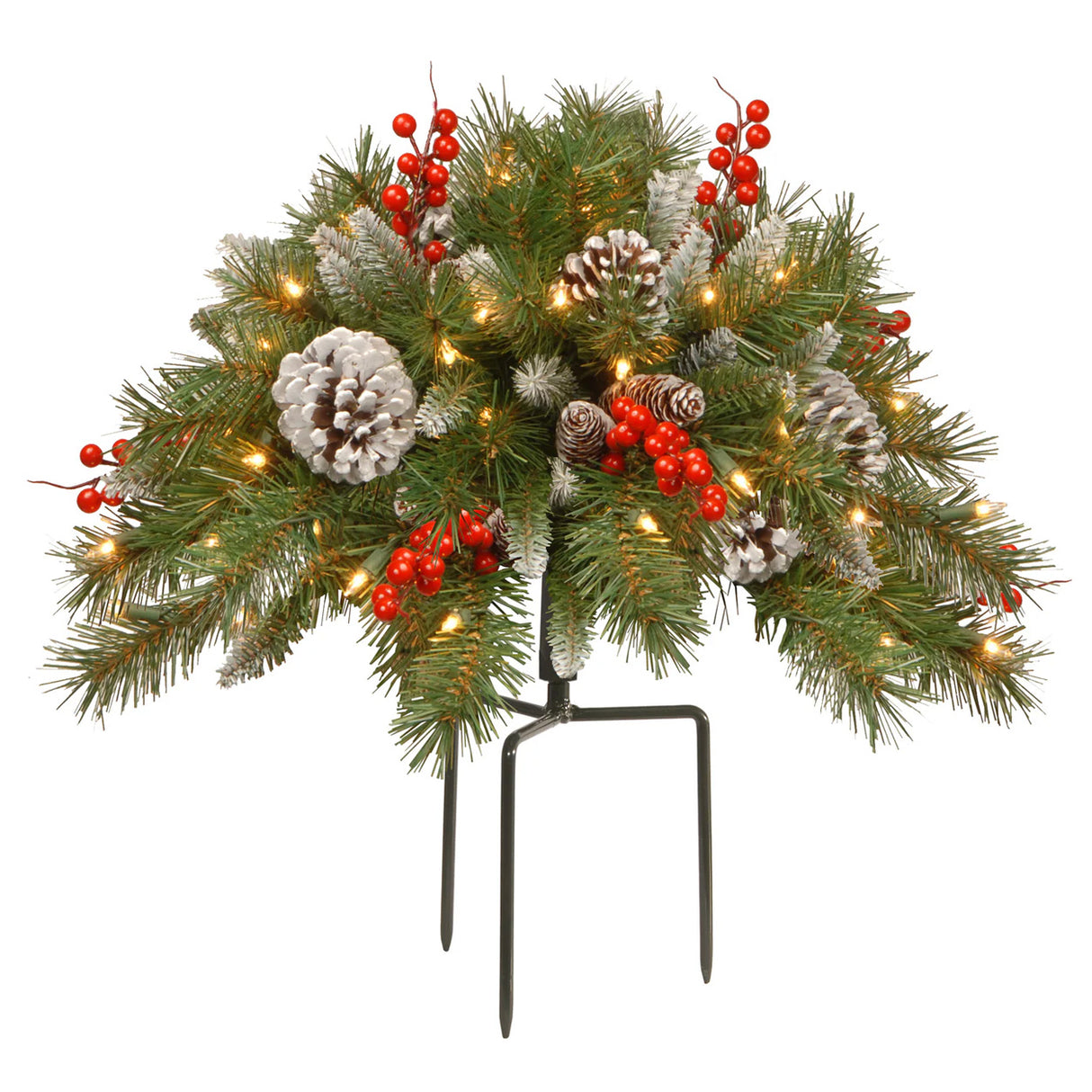 Pre-Lit Frosted Berry Urn Filler with Warm White LED Lights, 18 Inch