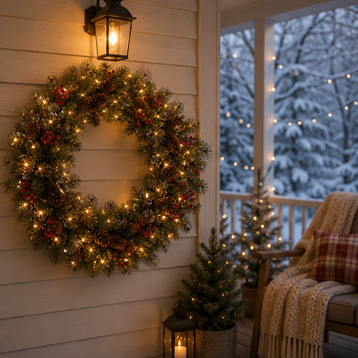 Pre-Lit Crestwood Spruce Wreath with Clear Lights, 36 Inch (Plug-In)