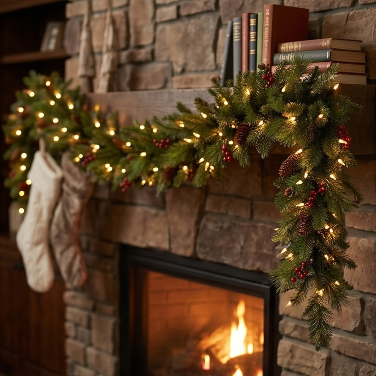 Pre-Lit Noelle Christmas Garland with Warm White LED Lights, 6 Foot