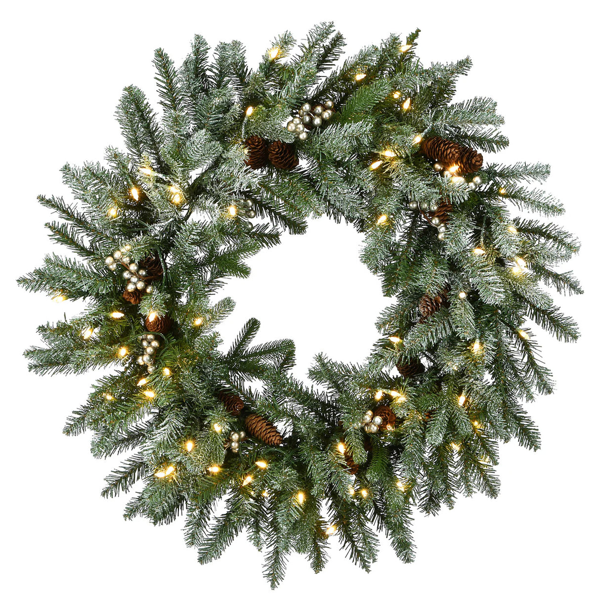 Pre-Lit Snowy Morgan Spruce Wreath with Smart Twinkly LED Lights, 30 Inch