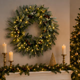 Pre-Lit Snowy Morgan Spruce Wreath with Smart Twinkly LED Lights, 30 Inch