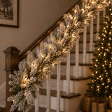 Pre-Lit Snowy Sheffield Spruce Garland with Clear Lights, 9ft Holiday Decor