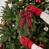 Mixed Pine Christmas Teardrop Swag with Plaid Bow, 30 Inch Door Decor