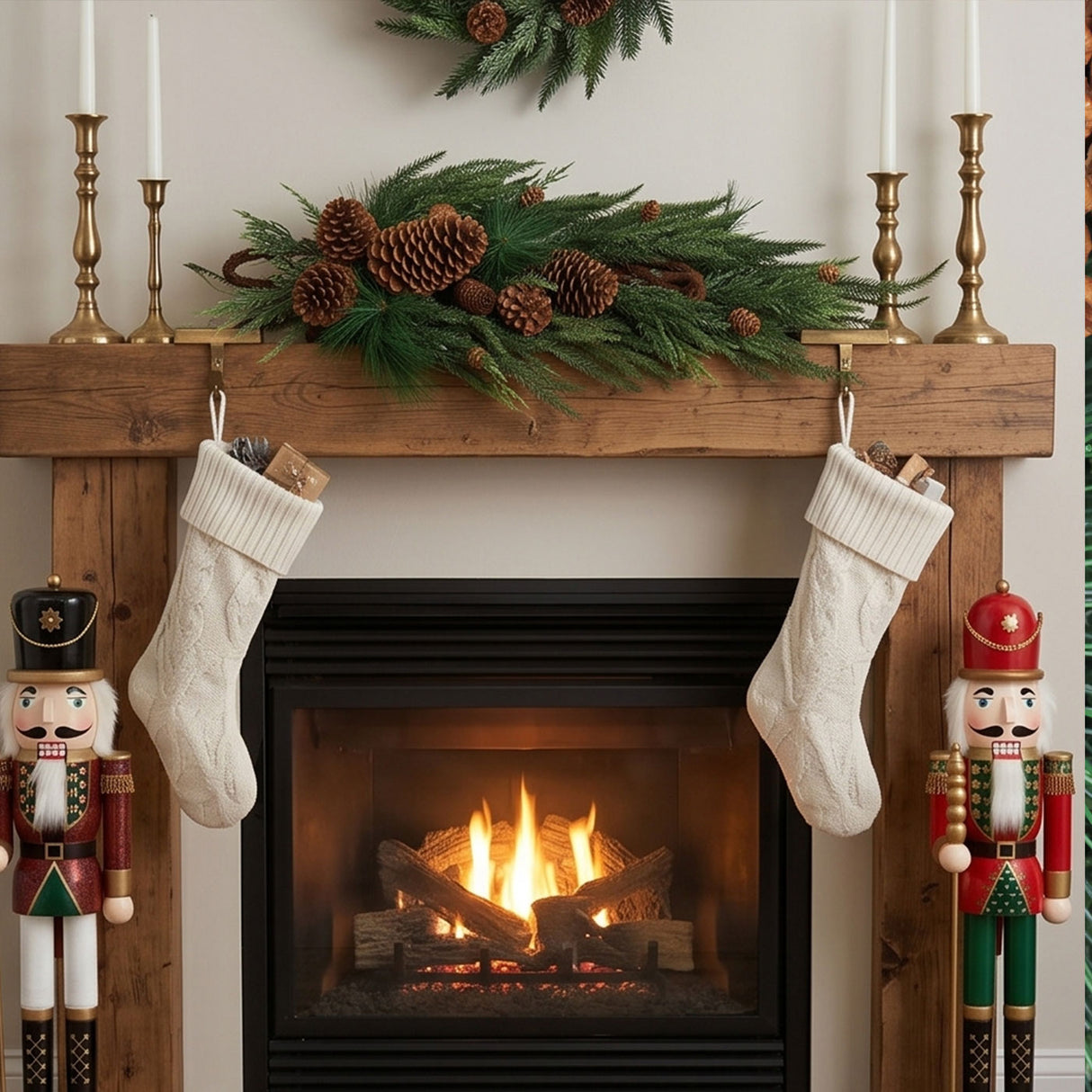 Mixed Pine Christmas Teardrop Swag with Pinecones, 32 Inch Door Decor