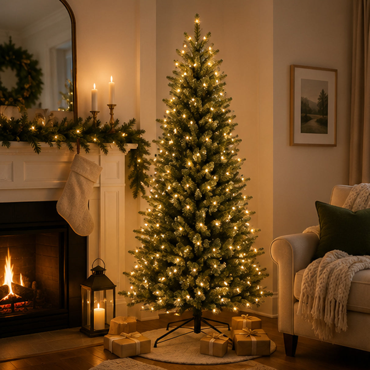 9ft Pre-Lit Natural Fraser Fir Slim Christmas Tree with Clear Lights
