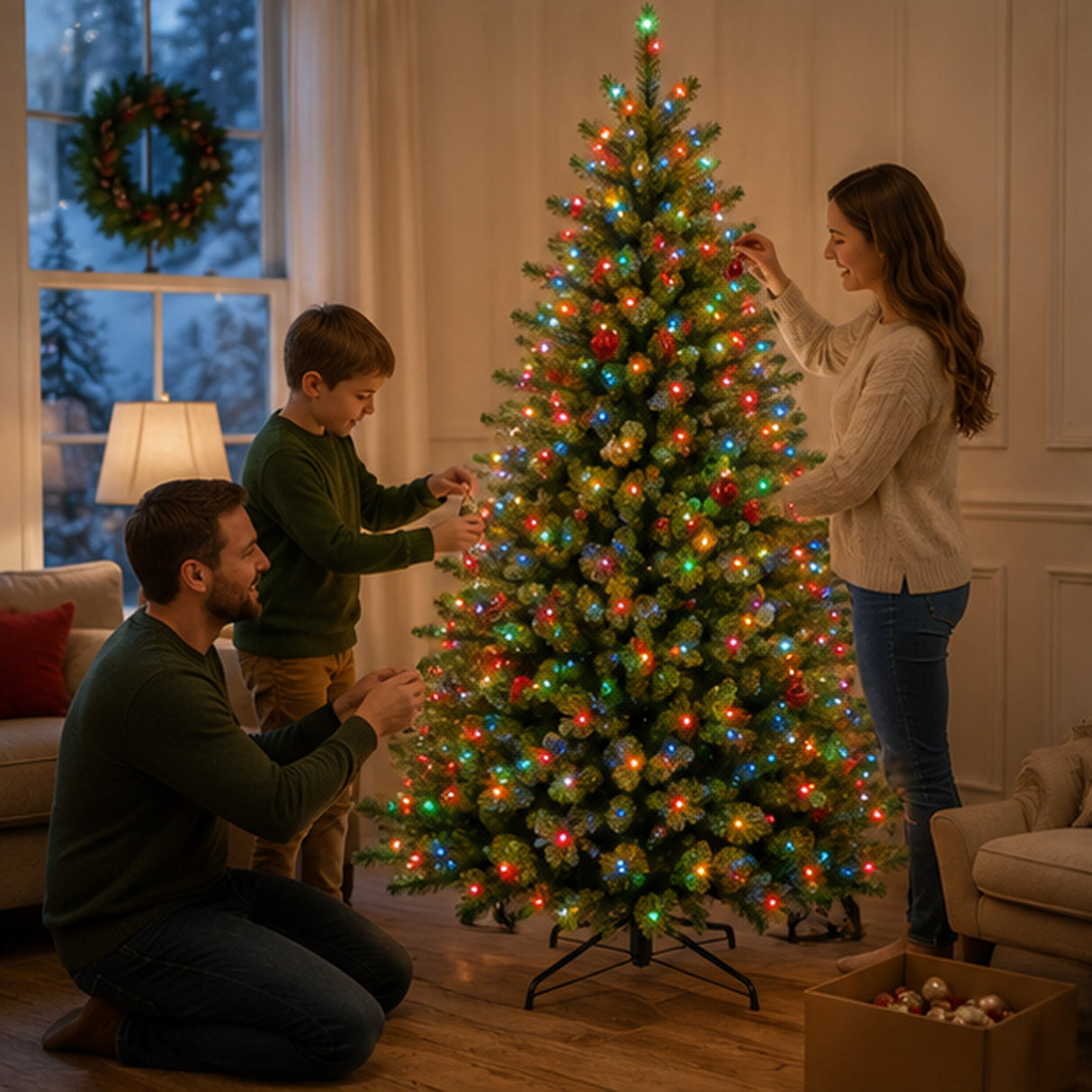 9ft Pre-Lit North Valley Spruce Christmas Tree with Dual Color LED Lights