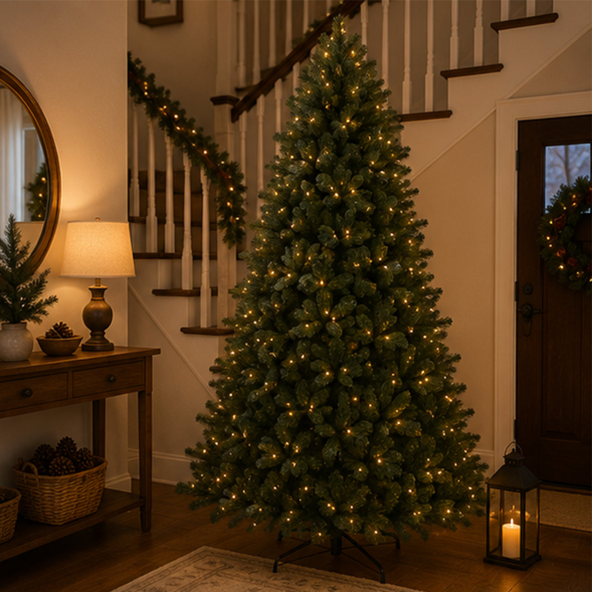 9ft Pre-Lit Downswept Douglas Fir Christmas Tree with Dual Color LED Lights