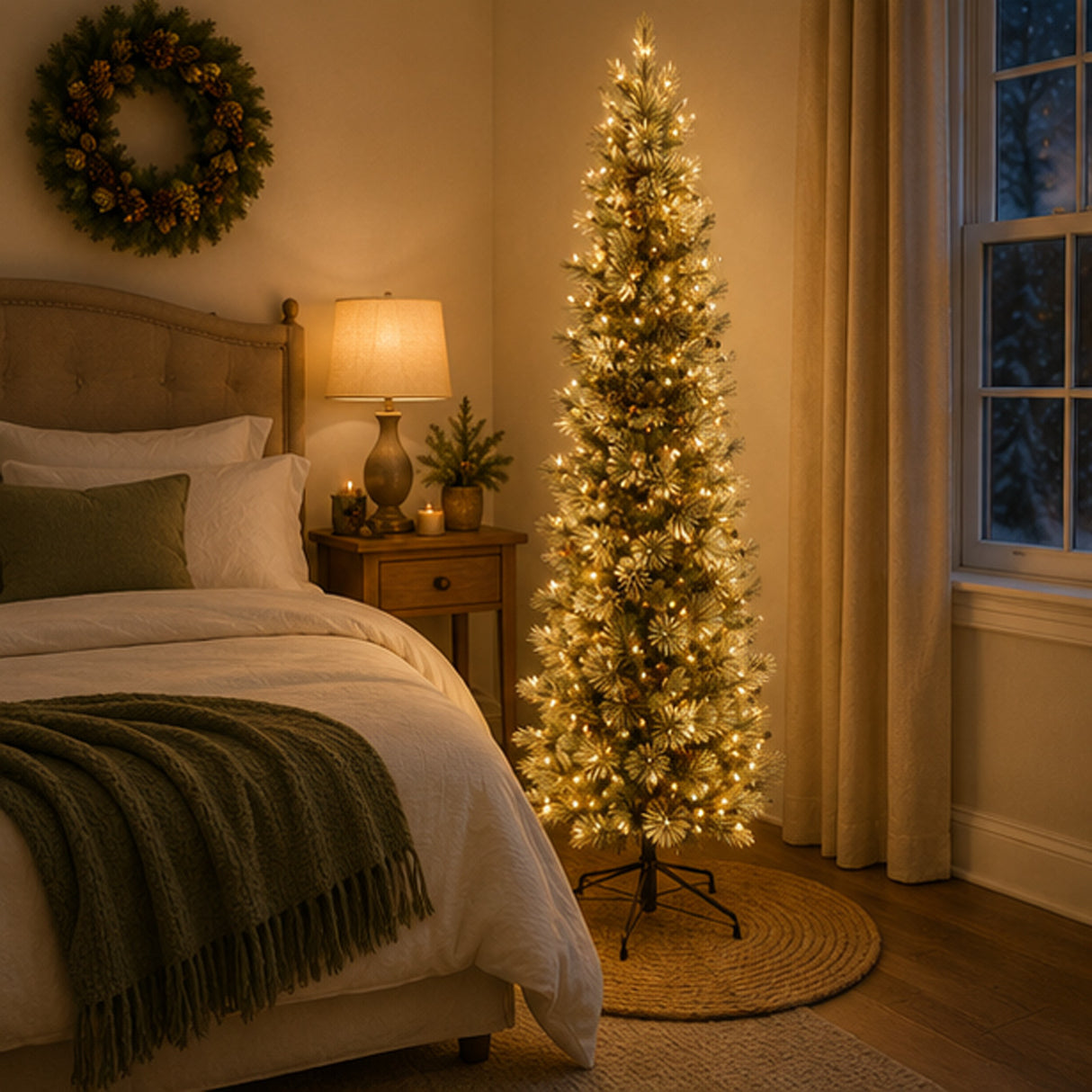10ft Pre-Lit Carolina Pine Slim Artificial Christmas Tree with Clear Lights