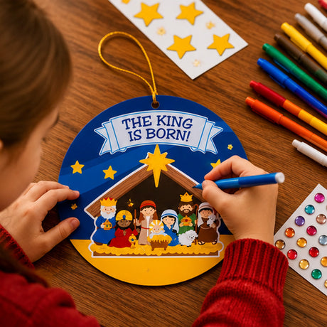 Nativity Paper Sticker Scene Christmas Ornaments 24 Pack Craft Kit