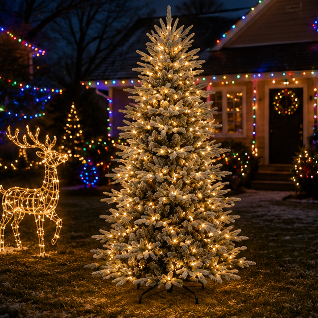 Pre Lit Flocked Aspen Noble Fir Christmas Tree with LED Lights