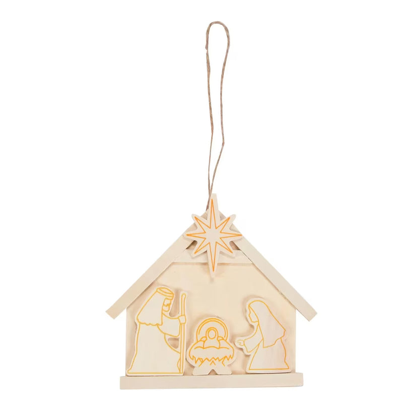 DIY Unfinished Wood Nativity Christmas Ornaments 12 Pc Craft Set