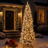 Pre Lit Snow Flocked Pencil Christmas Tree Slim Artificial Tree