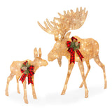 Lighted Moose Family Outdoor Christmas Decoration Set 2 Pc with LED Lights