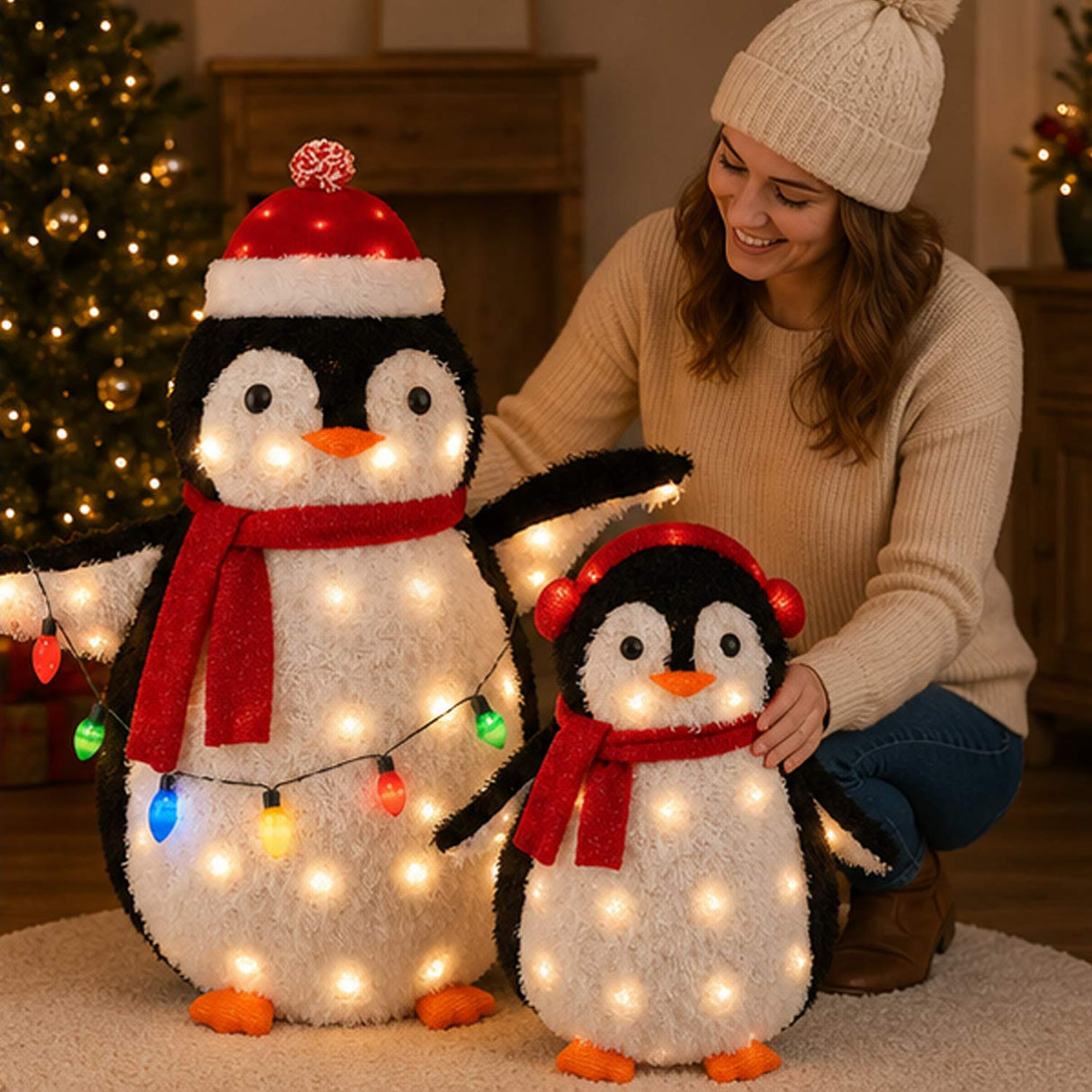 Lighted Pop-Up Penguin Family Christmas Decoration 3 Ft 150 LED