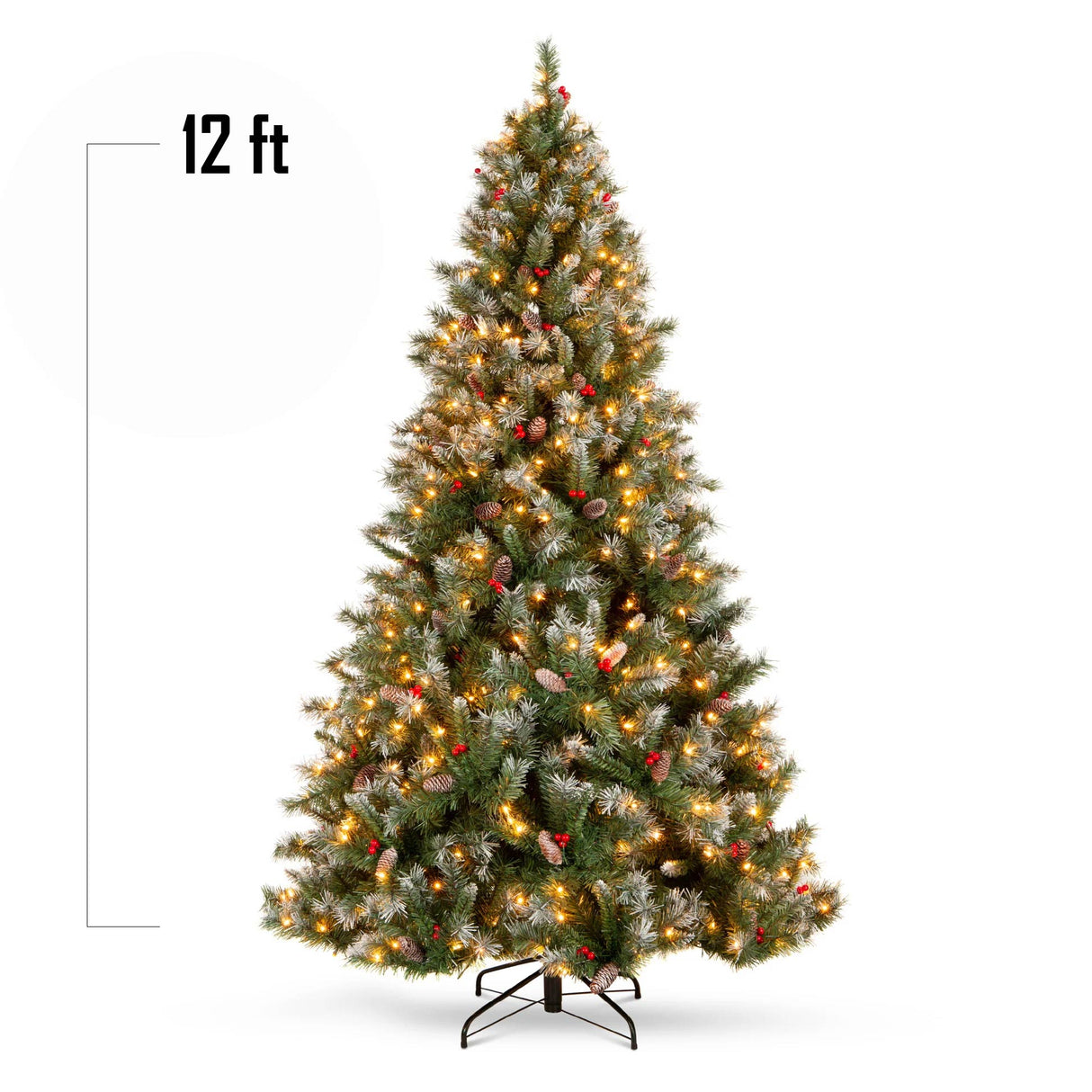 Pre Lit Christmas Pine Tree with Pine Cones Berries Flocked Branches