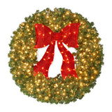 Pre Lit Artificial Fir Christmas Wreath with Red Bow LED Lights