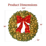 Pre Lit Artificial Fir Christmas Wreath with Red Bow LED Lights