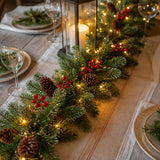 9Ft Pre Lit Christmas Garland with 2-in-1 LED Lights Pinecone Berry Decor