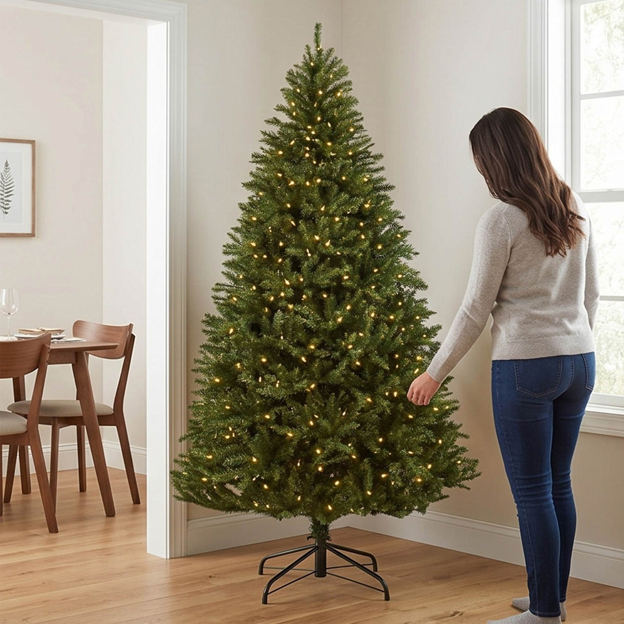 Pre Lit Hinged Douglas Fir Artificial Christmas Tree with Stand
