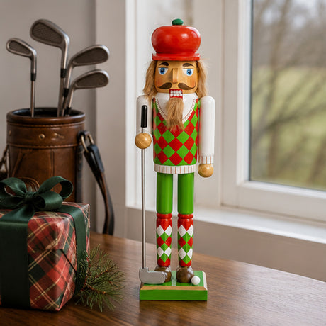 15 Inch Wooden Golf Player Christmas Nutcracker Golfer Holiday Decor