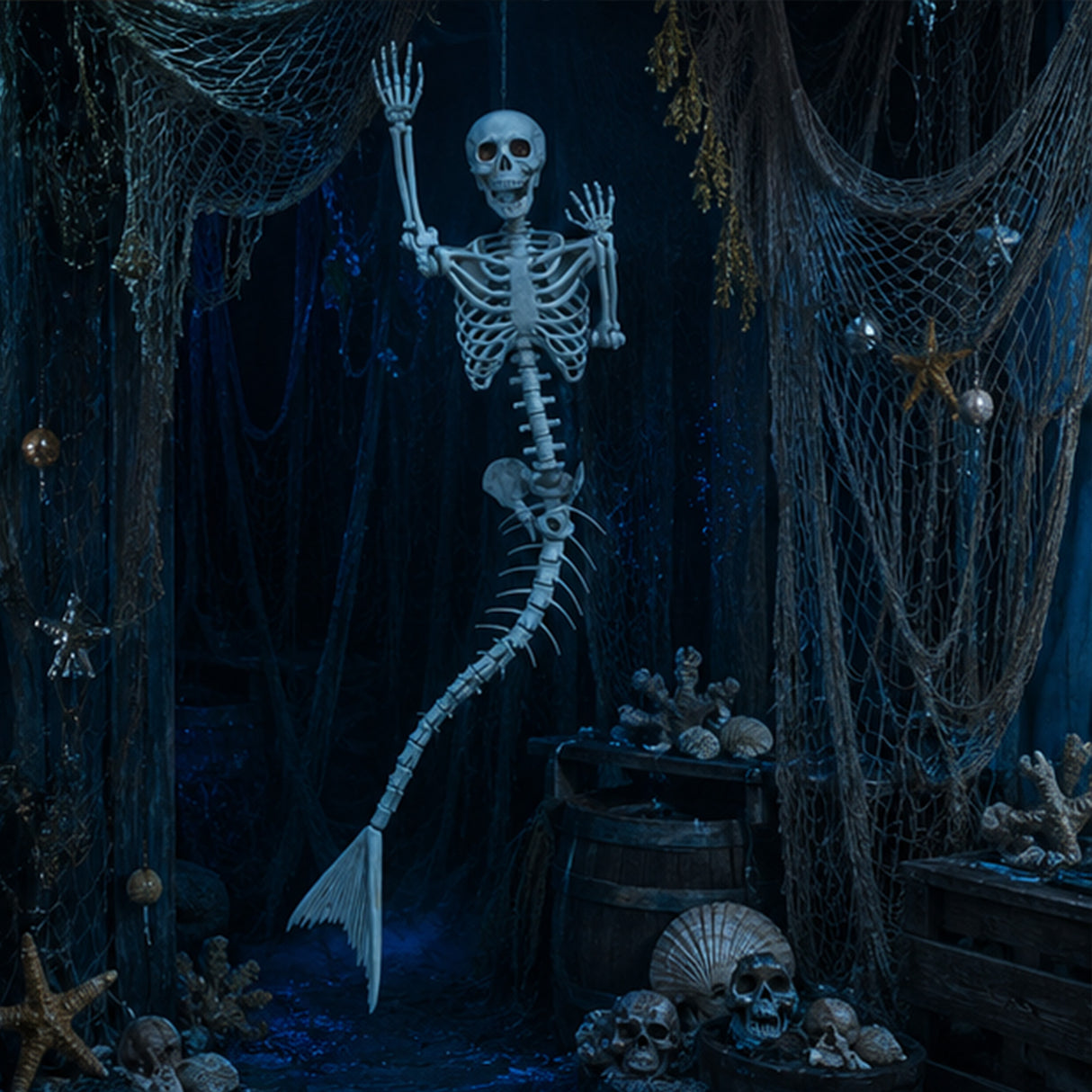6 ft Life-Size Mermaid Skeleton Halloween Decoration (Posable Plastic Prop)