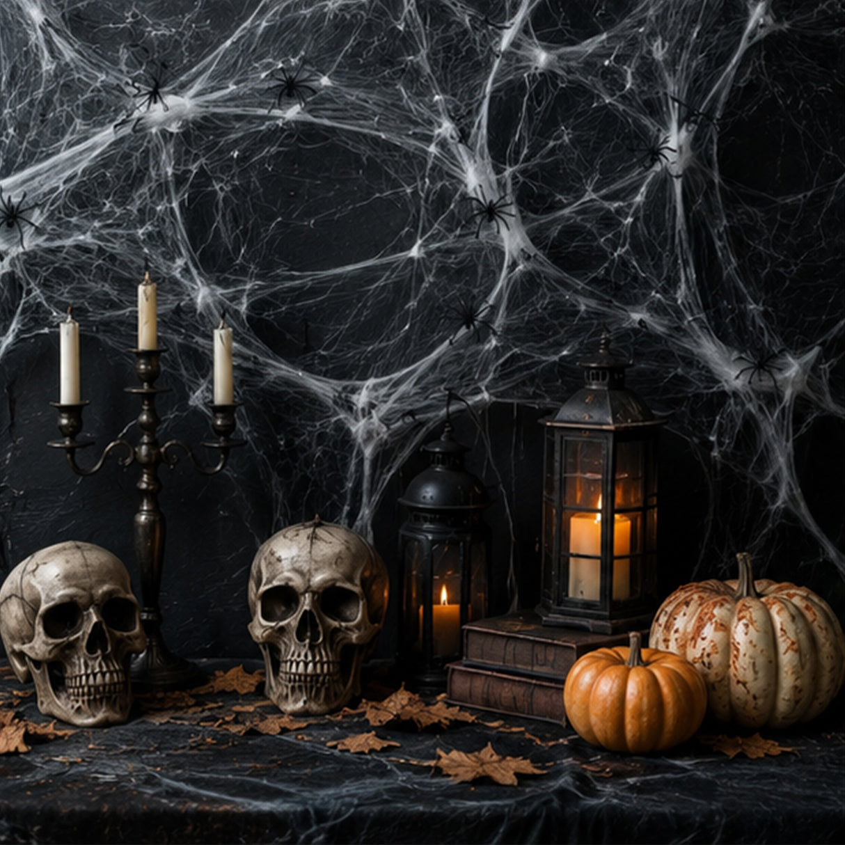 Stretchable Spider Web Halloween Decorations with Spiders – 12 Pc.